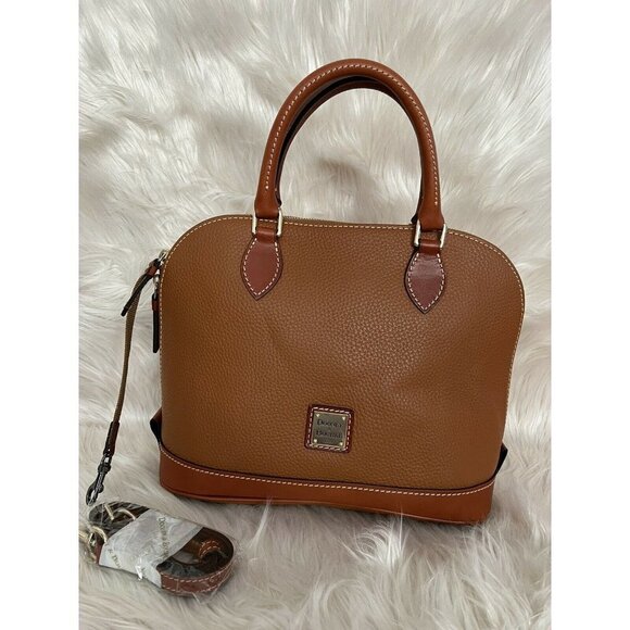 Dooney & Bourke Pebble Leather Zip Zip Satchel caramel bag color - Picture 1 of 6